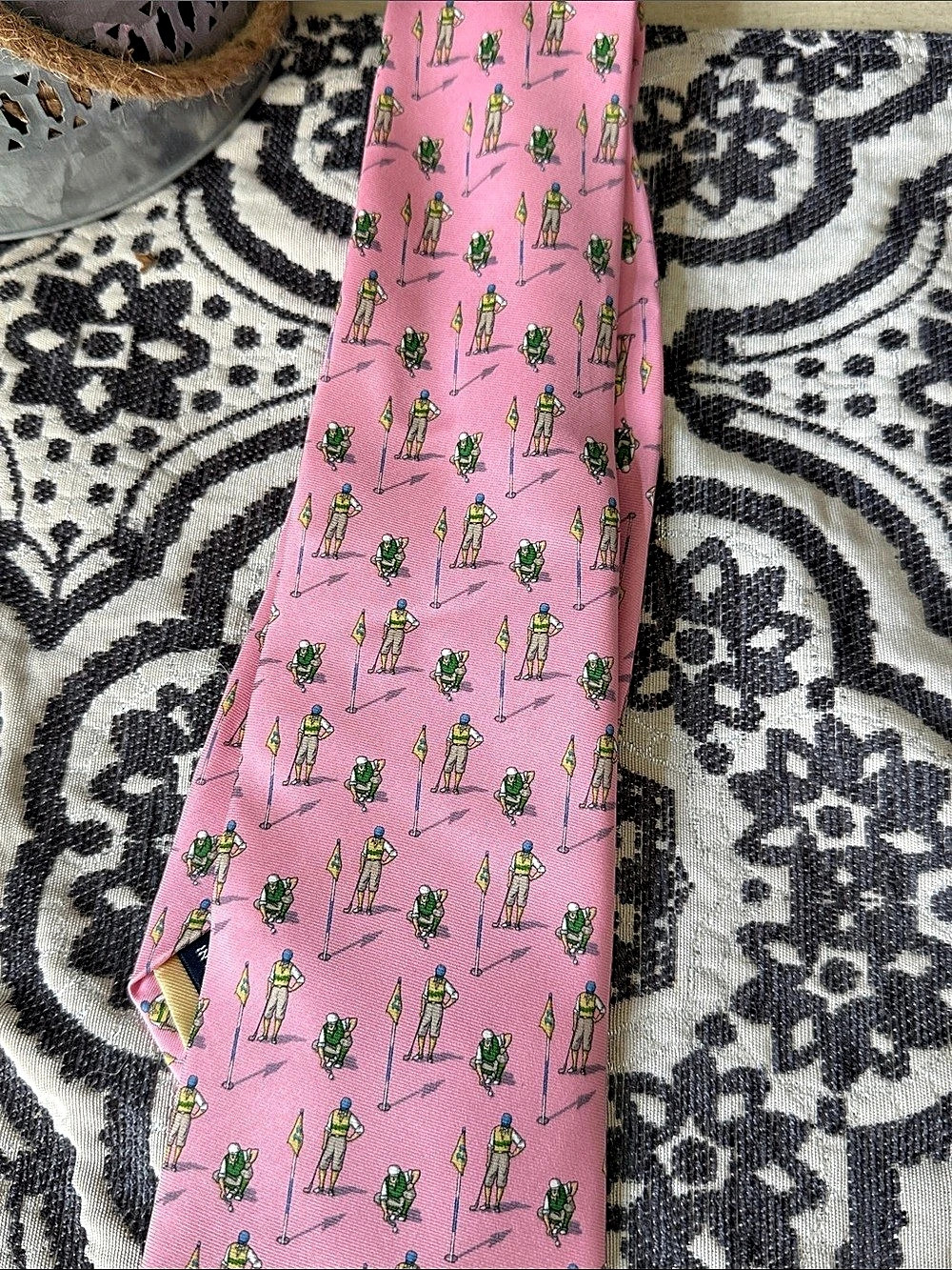 Polo by Ralph Lauren Golfer Silk Necktie Pink & Green Like New